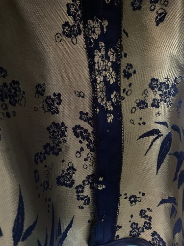 Marineblau & Gold Seide asiatisch Kimono Stil Knoten Knopf Ärmel M Zierlich Etuikleid - Bild 6 von 13