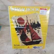 National Yarn Crafts Vintage Latch Hook Rug Design Kit Red Sails 1980 Sailboat