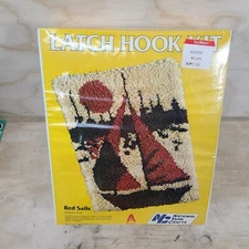 National Yarn Crafts Vintage Latch Hook Rug Design Kit Red Sails 1980 Sailboat 