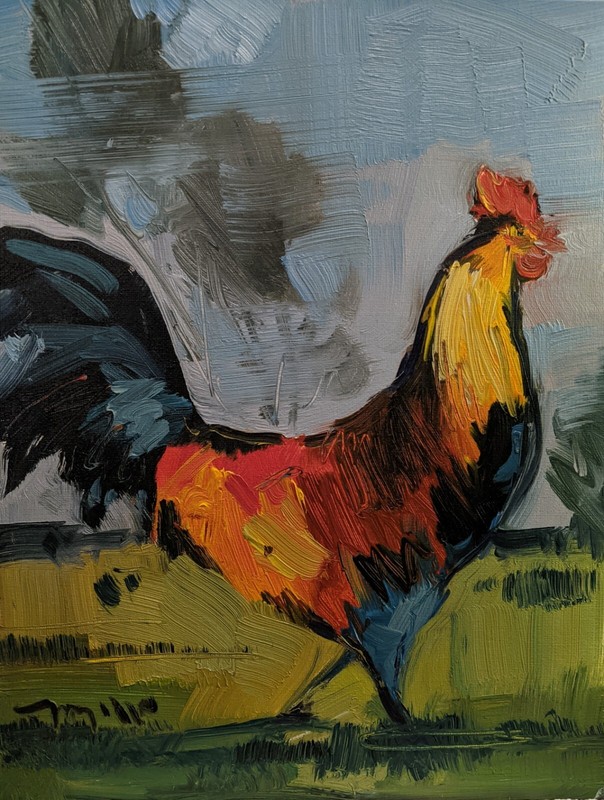11x14 COLORFUL ~ ROOSTER COUNTRY FARM JOSE TRUJILLO (Moving Sale All Must Go)