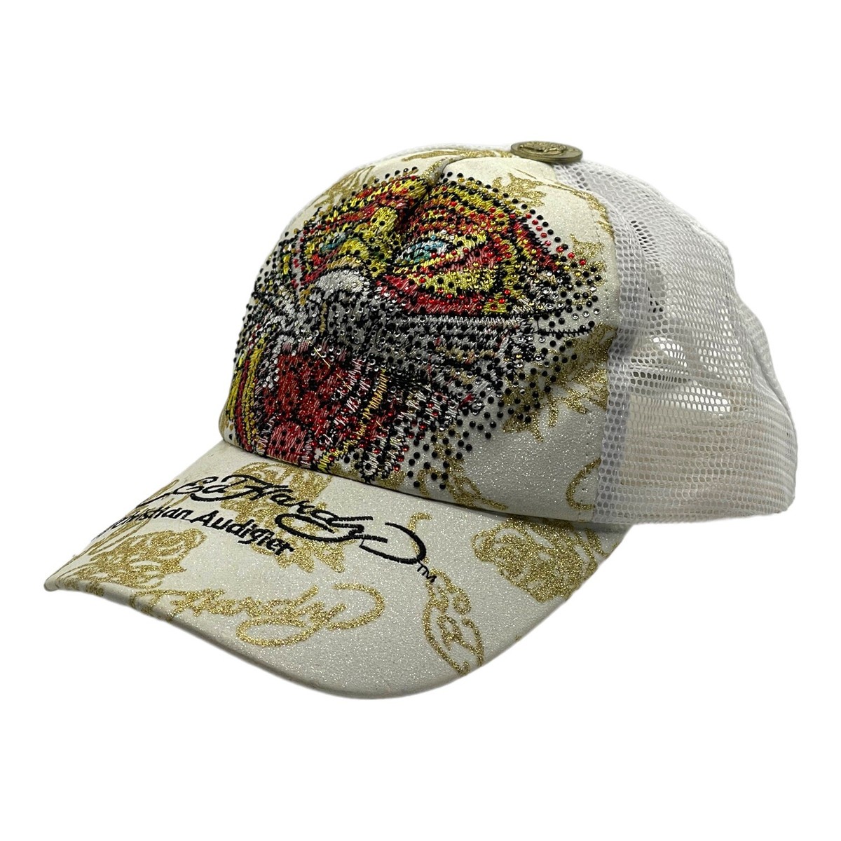 Vintage 90s Y2K ED HARDY Embroidered Swarovski Trucker Cap
