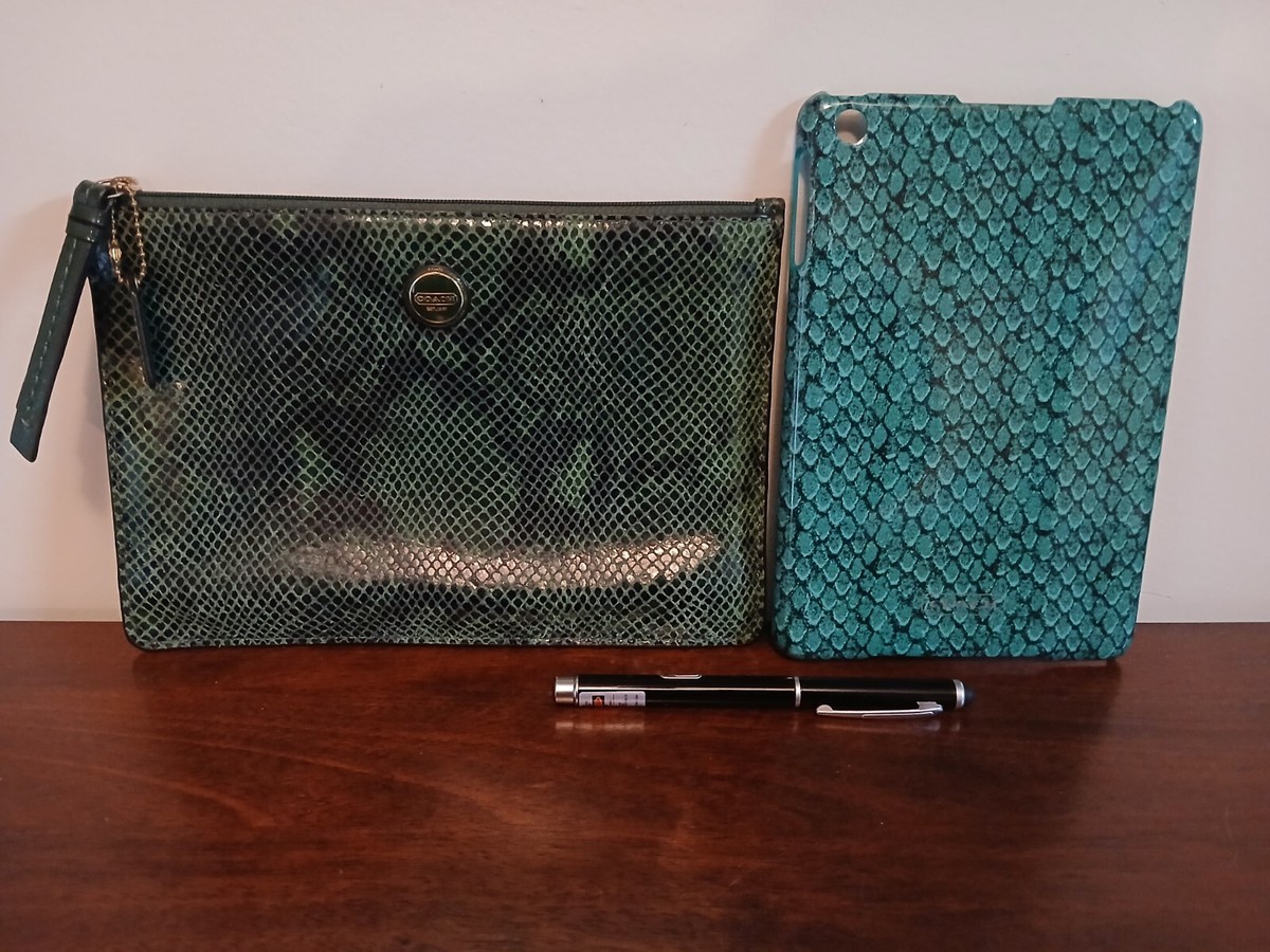 Coach Green Snake Skin Print Pouch & Ipad Molded Plastic
