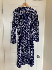 Boohoo Blue White Wrap Look Midi Long Sleeve Dress Size 12 Summer Evening