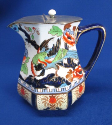 KEELING CO LOSOL WARE EXOTIC BIRD SHANGHAI PAT PEWTER TOP PITCHER