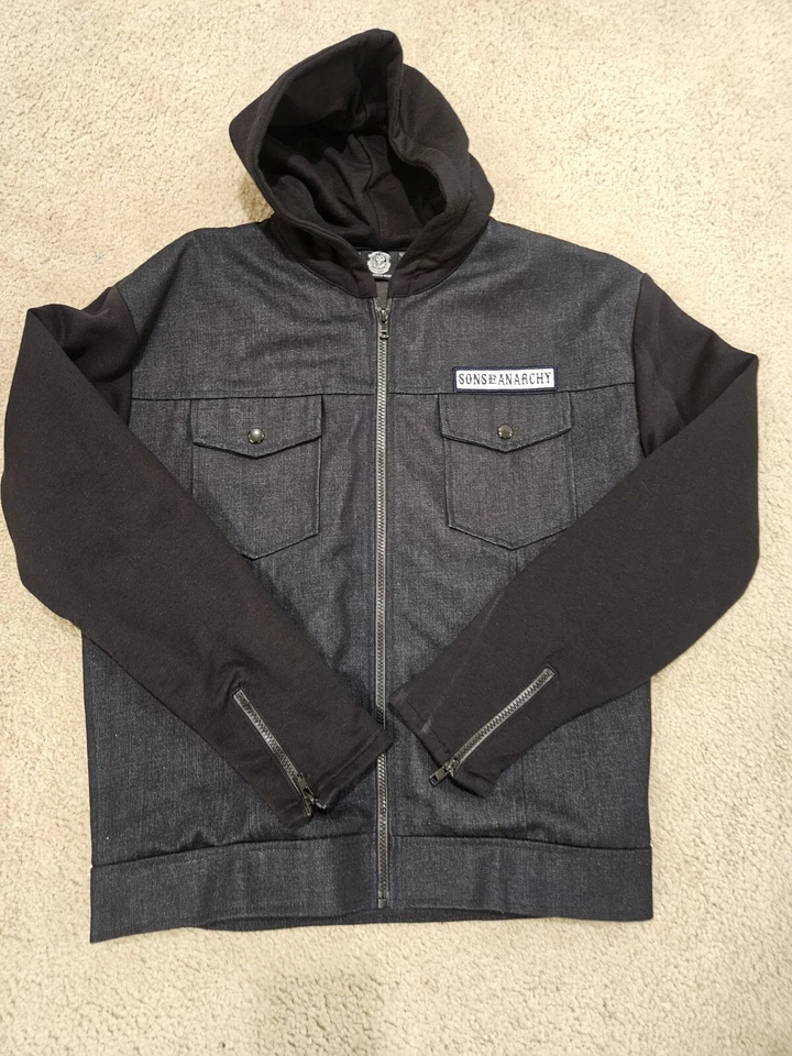 Sons Of Anarchy SOA Denim Jacket Men Size S Blue Biker Hoodie Road Gear - Image 2 of 4