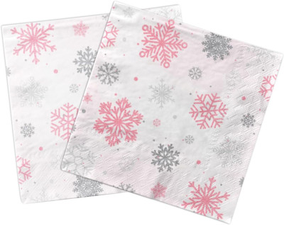 40Pcs Snowflake Winter Napkin Party Decoration Winter Snowflake Pink White Wonde