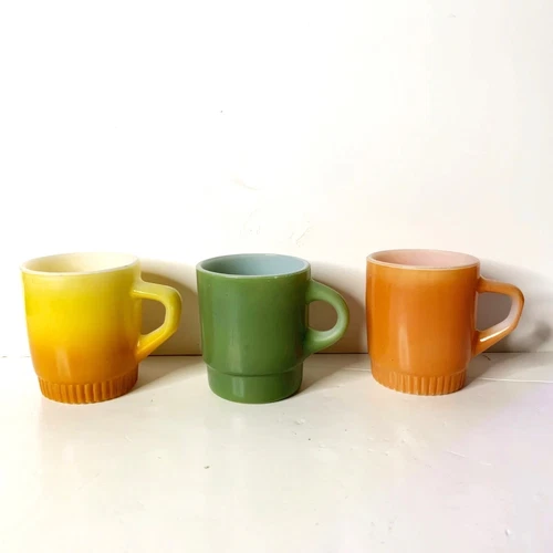 Vintage Fire King Mugs MCM Colors Anchor Hocking Stackable Made in USA Set of 3