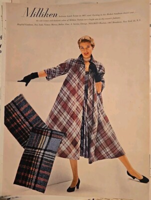 1950 Womens Milliken Anderson Scotch tartan plaid coat dress vintage fashion ad