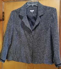 Vintage Sweet Lilly Black & White Tweed Long Sleeve Lined Jacket Blazer Size 16