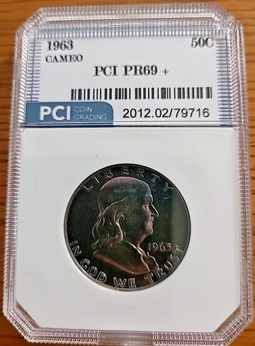 1963  - BEAUTIFULLY  TONED -  PROOF 69+   CAMEO BEN FRANKLIN HALF DOLLAR