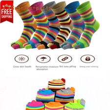 5Pack Women Five Finger Toe Fanshion Rainbow Striped Multicolor Casual Socks 5-9