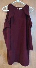 Mud Pie Women Wine Maroon Ruffle Sleeveles Split Long Sleeve Career Dress S 4-6
