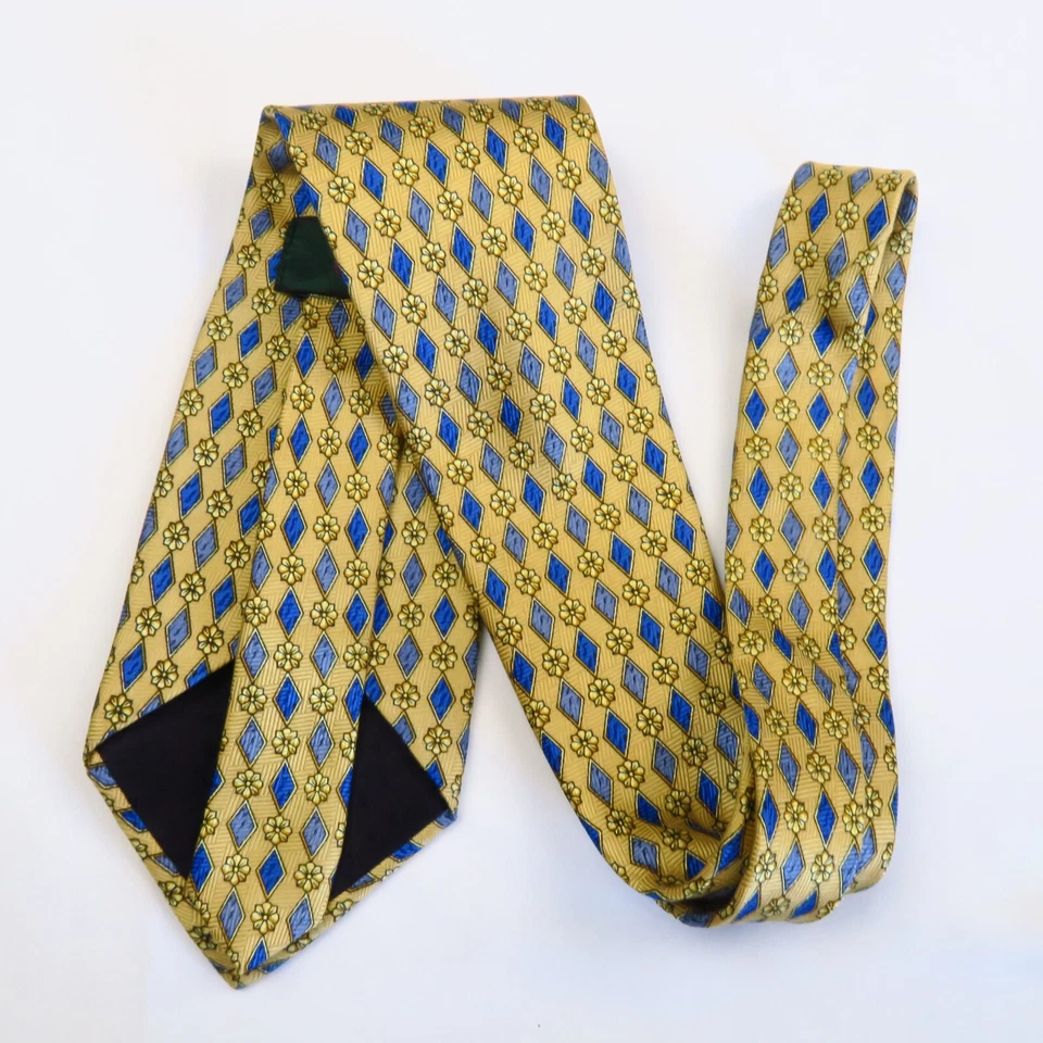 Corbata para hombre Club Room amarillo azul diamante estampado floral tejida 100 % seda 57x3,75 Foto 4 de 4