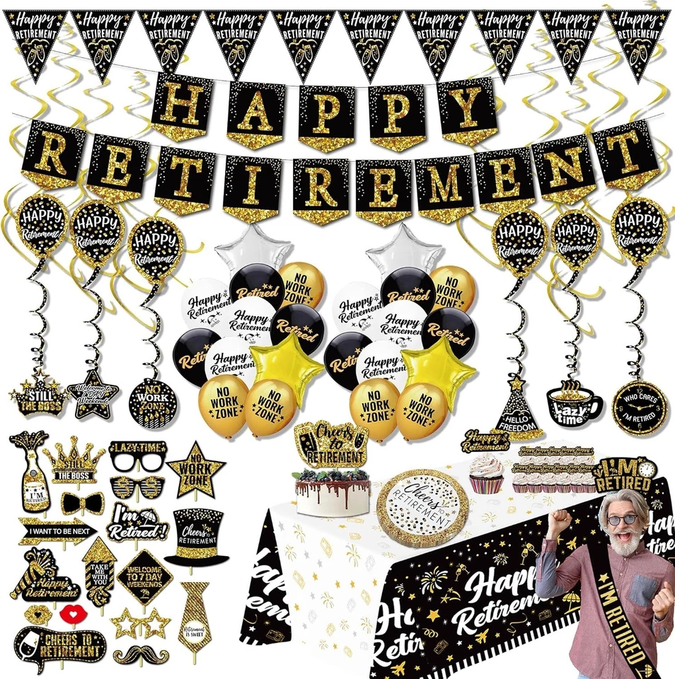 Gorgeous Black & Gold Retirement Celebration Decorations - 80 Count Essentials - Image 3 of 4