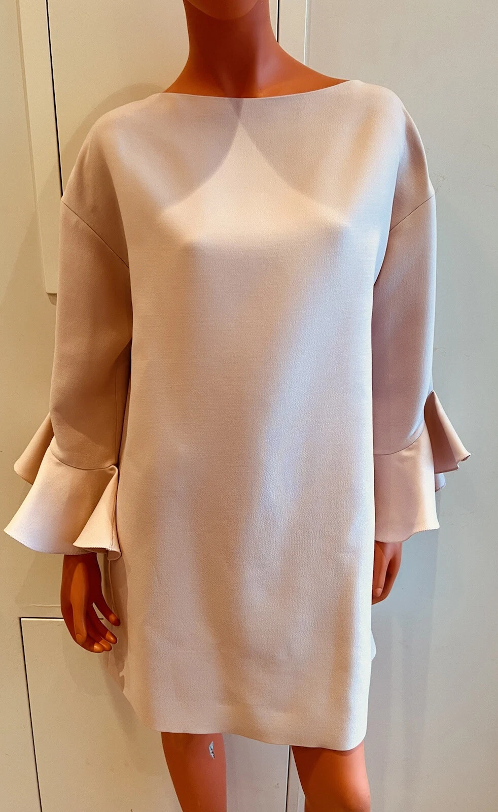 Valentino abito lana con maniche a volant rosa taglia 38 LP: 2.449 EU NUOVO