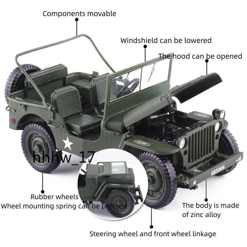 Military Tactical Car Model Alloy Tactics Convertible Car Kids 1/18 Model Toys  - Image 4 of 4