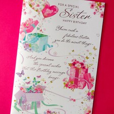 Sister Happy Birthday Card Lovely Words Special Verse Nice Message Sister 9"x6"