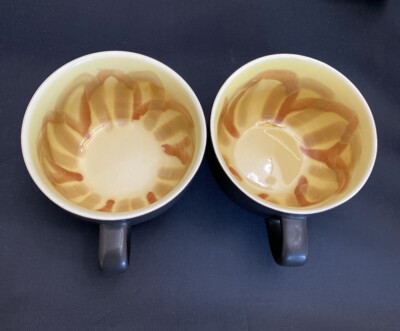 Starbucks 2xYellow Sunflower /Black Ceramic Ceramic Cup 12 Oz Mint!