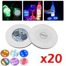 20Pcs/set LED Coaster Light Up Drink Bottle Cup Mat Glow Club Party Bar Decor US