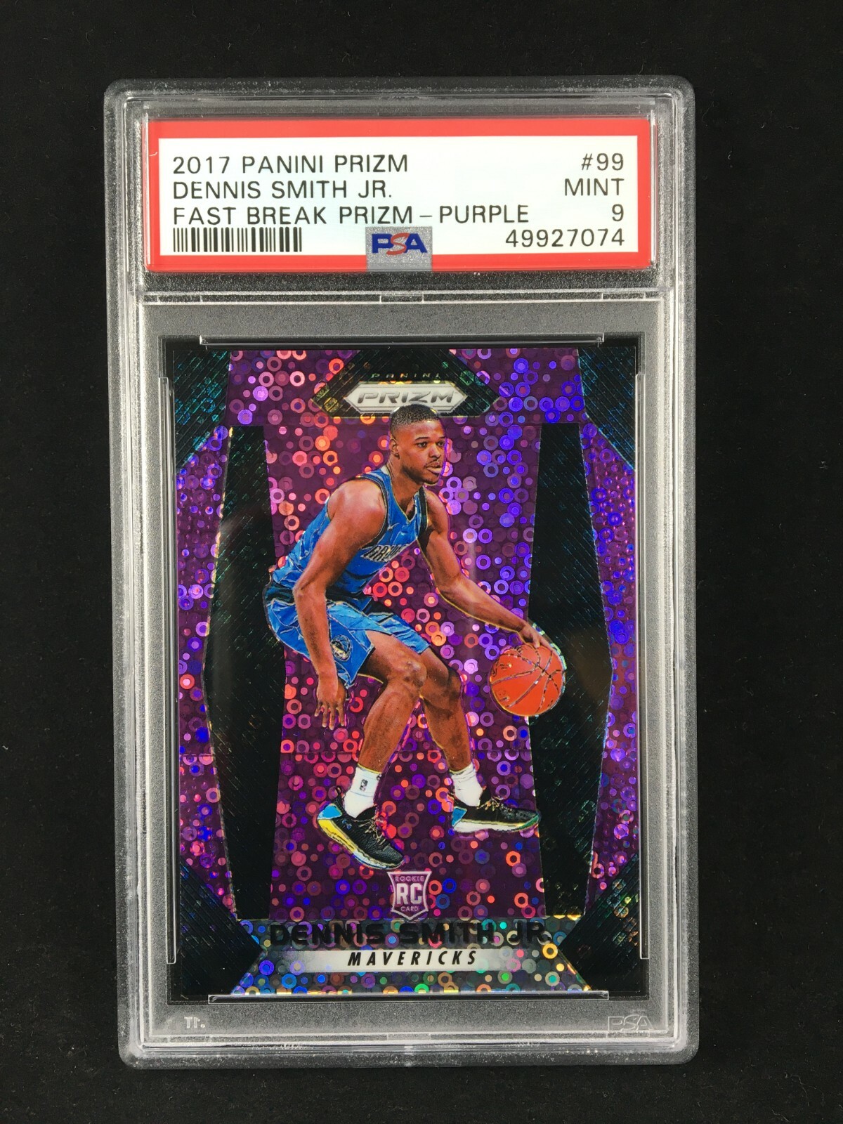 PSA 9 DENNIS SMITH Jr. 2017-18 Prizm Fast Break PURPLE DISCO 19/75 #99 RC Rookie