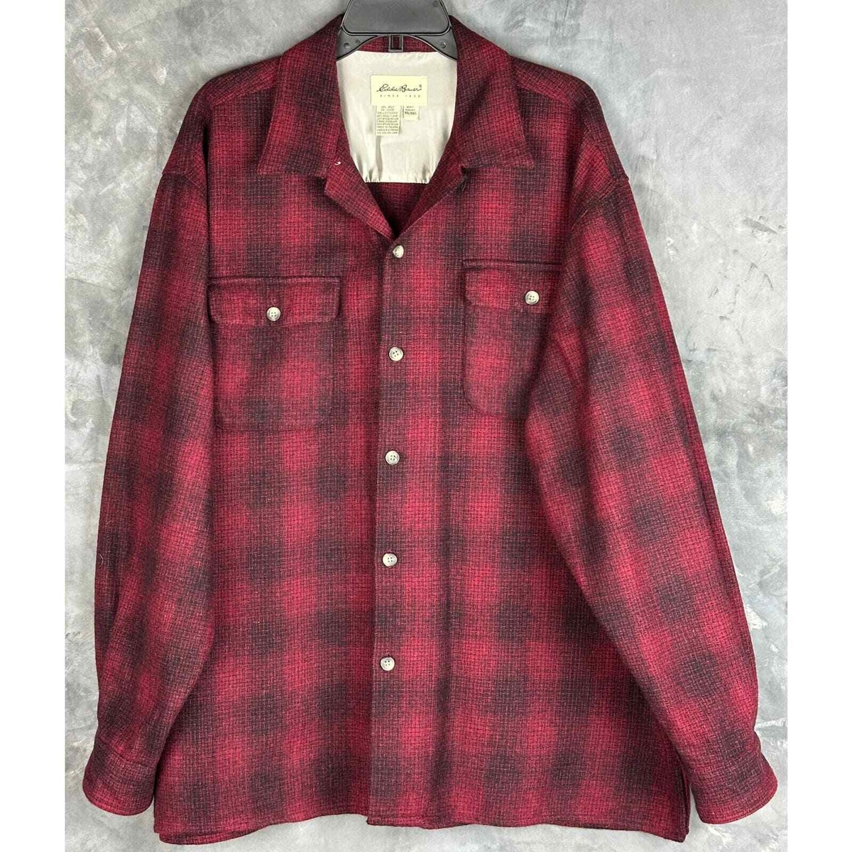 Eddie Bauer Men's Red & Black Plaid Casual Wool Blend L/S Shirt sz