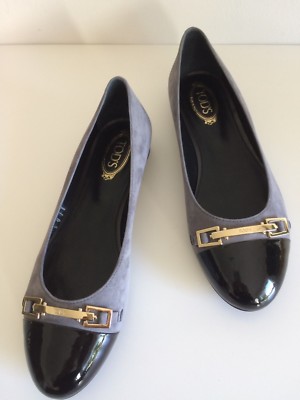 NEU Original Tod's Gommino Ballerina Slipper Wildleder Grau Schwarz Gr. 36 