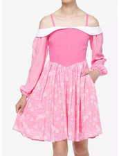 Disney Sleeping Beauty Princess Aurora Cold Shoulder Long Sleeve Dress L