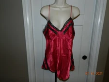 Vintage Go Softly Sz M Pink Black Lace Teddy Romper Negligee Chemise 1 Piece 
