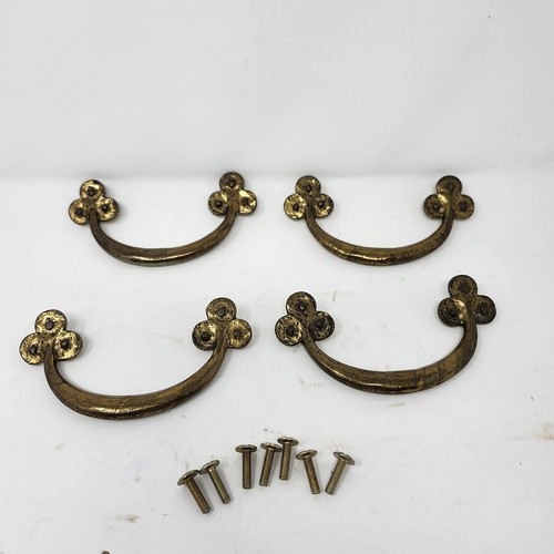 Set of 4 Vintage Keeler Cast Brass Drawer Handle Pulls Clover MCM - Picture 2 of 10