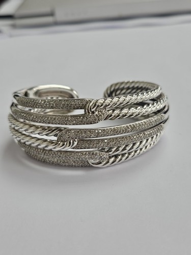 David Yurman Silver Diamond Labyrinth Triple Loop Cuff Bracelet