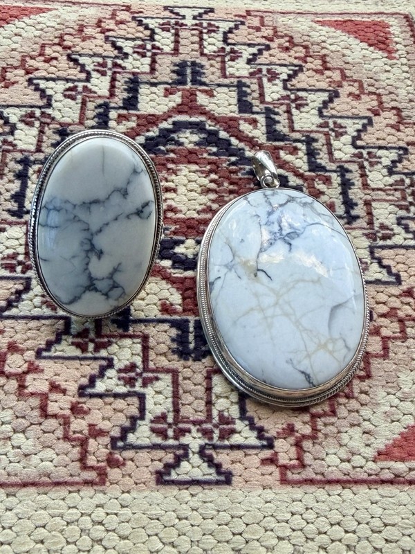 Vintage Navajo Howlite Ring And Pendent In Heavy 925 Sterling Silver Sz 5 Ring