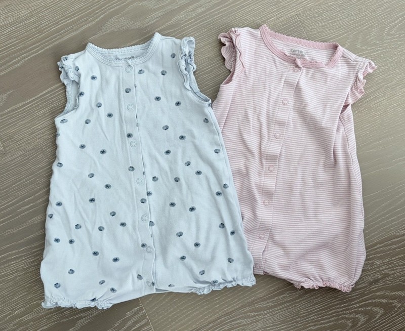 Carter's Just One You Baby Girls Ruffle Sleeve Romper Set of 2 Blue Pink 18M