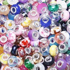 100 Pieces Large Hole Beads Spacer Bead Mixed Color Assorted European Craft B...