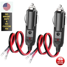 2x 12V Fused Male Cigarette Lighter Socket Plugs with Cable Leads DC Power