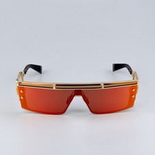 Balmain Men Sunglasses Gold Red Brown Shield WONDER BOY-III BPS-127C-145 NEW