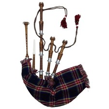 Scottish Full Black Bagpipe Silver Mounts With Bag Tutor Book