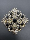 Clear Rhinestone J3 Vintage Brooch Pin Black