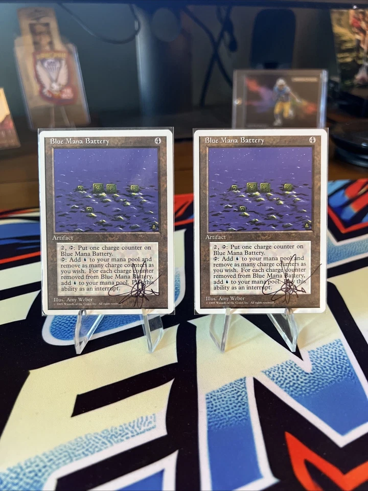MTG ARTIST PROOF Two (2) Blue Mana Battery AP Amy WEBER Time Walk Painted Backs - Image 2 of 2