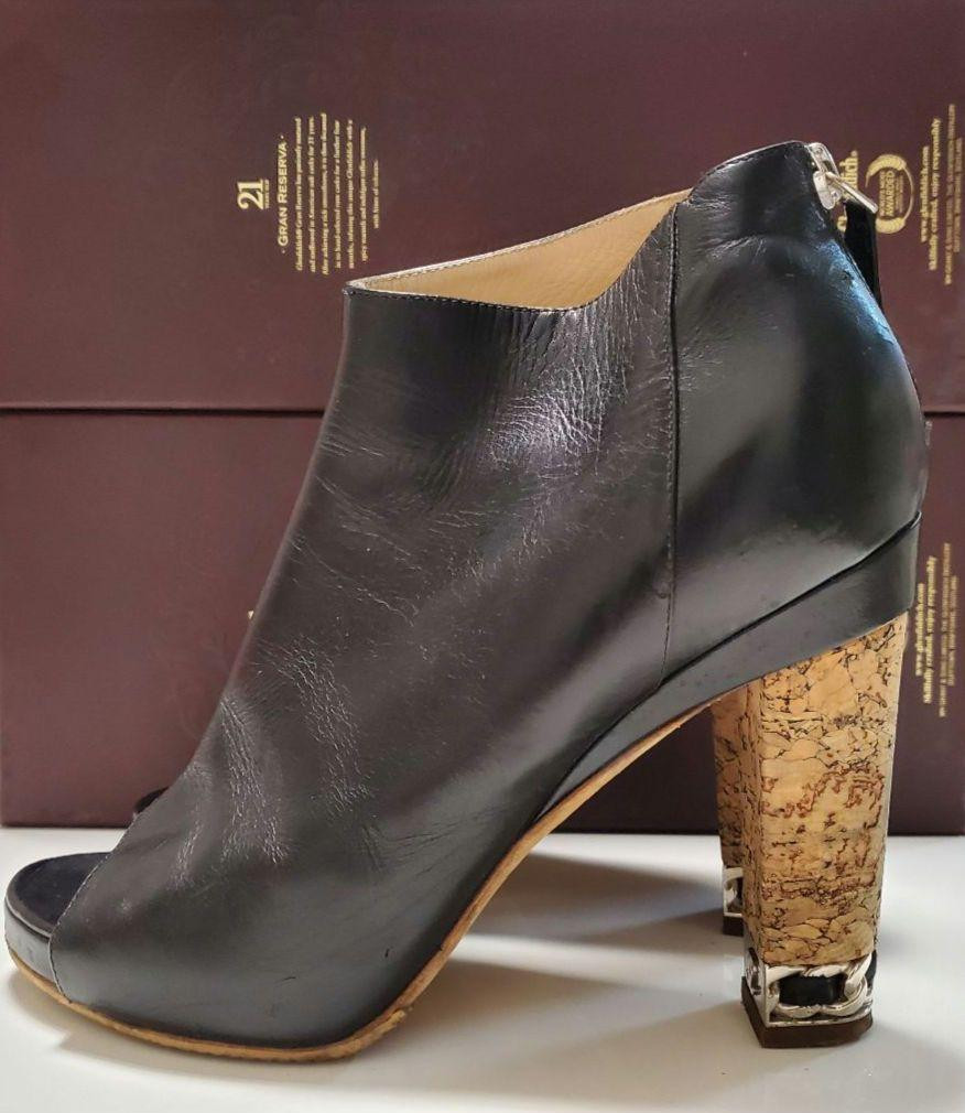 Chanel Short Boots Open Toe Chain Heel Leather Black Size 37 US About7 For Women thumbnail 4