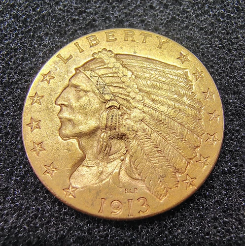 1913 $2.50 Indian Head Gold Quarter Eagle - Philadelphia Mint - XF+ Details