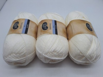 3 balls Moda Vera Marvel Yarn 100g 8 ply  1001 White  Lot 781673  100% Acrylic