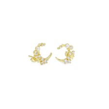 Clear CZ White Pearl Cresent Moon Star Stud Earrings, Sku LX445