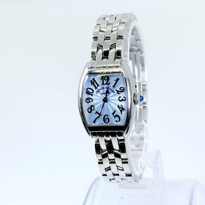 FRANCK MULLER Uhr Tonneau Curvex 584 Blau Silber Quarz Damen Funktioniert Selten