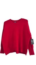 Vince Camuto Women Size M Red Knit Pullover Sweater Crew Neck Long Sleeve