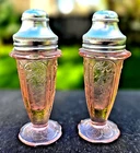 Pink Cherry Blossom Footed Salt And Pepper Shaker Set With Metal Tops