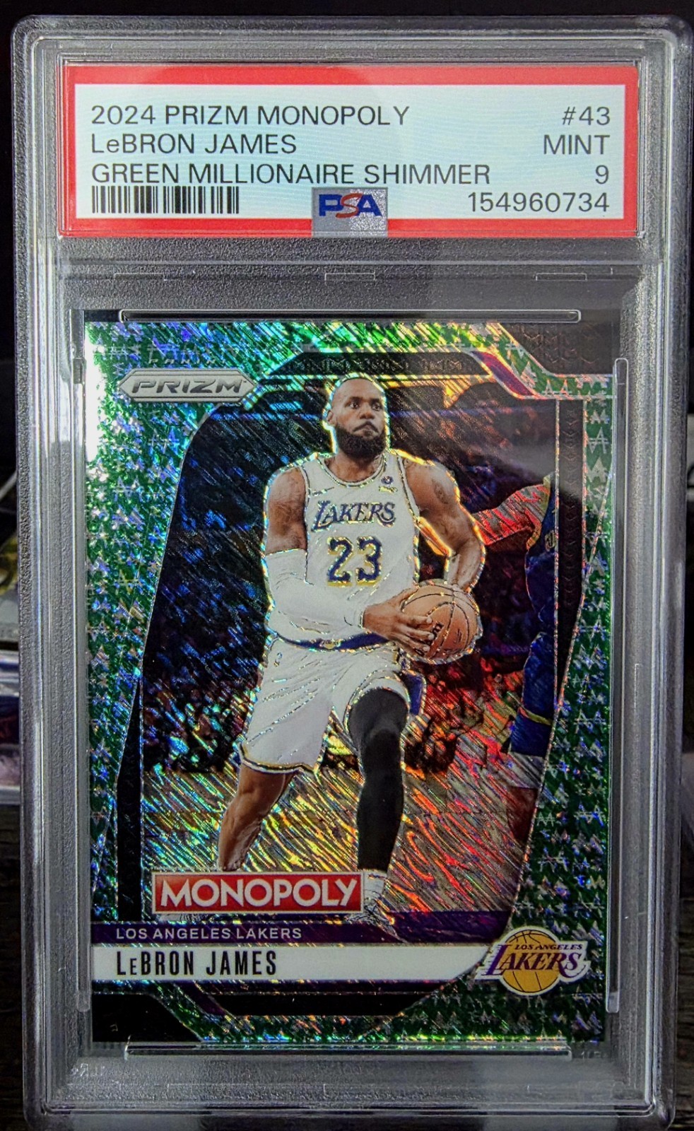 2024-25 Prizm Monopoly #43 LeBron James Green Millionaire #/20 PSA 9