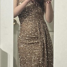 Glamorous gold one shoulder draped sequenced maxi prom dress