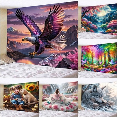 Large Landscape Eagle Wolf Tapestry Bride Wall Hanging Bedspread Backdrop Mural