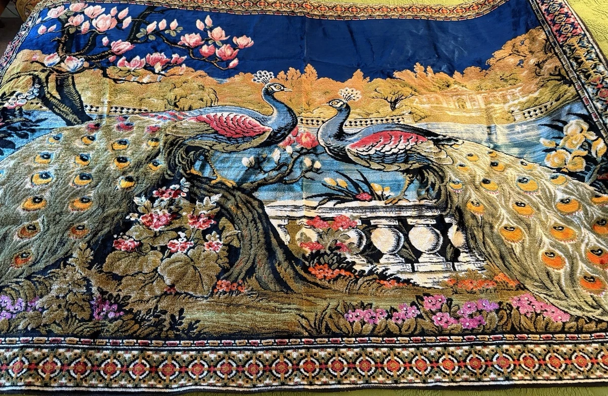Tenture Murale Vintage – Velours Brodé Paon, Style Bohème, 90cm X 45cm