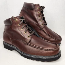ROCKPORT Moc Toe Waterproof Boots Mens 9.5 M Brown Leather Rubber Sole K54743